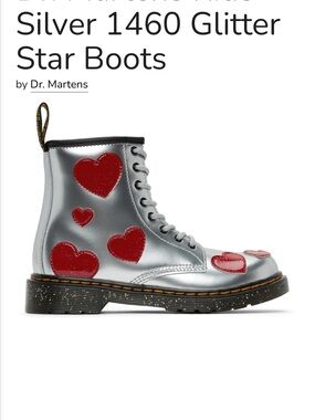 NWT Dr. Martens Silver Boots with Red Heart Appliqués
